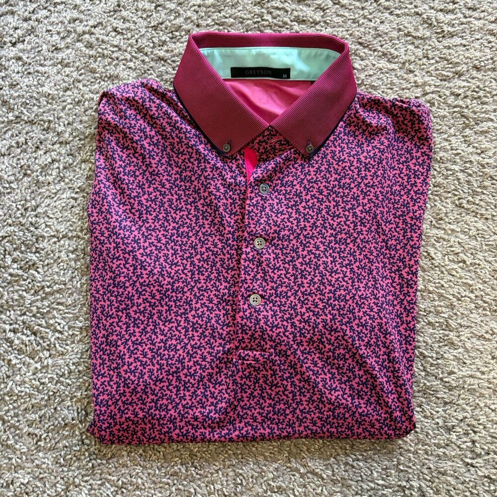 Greyson Coral Dreams Polo Performance Golf Shirt Pink Purple Men’s M